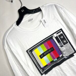 NEW White Long Sleeve "Go Outside" Tee Mens XL Old School TV Test Screen Retro